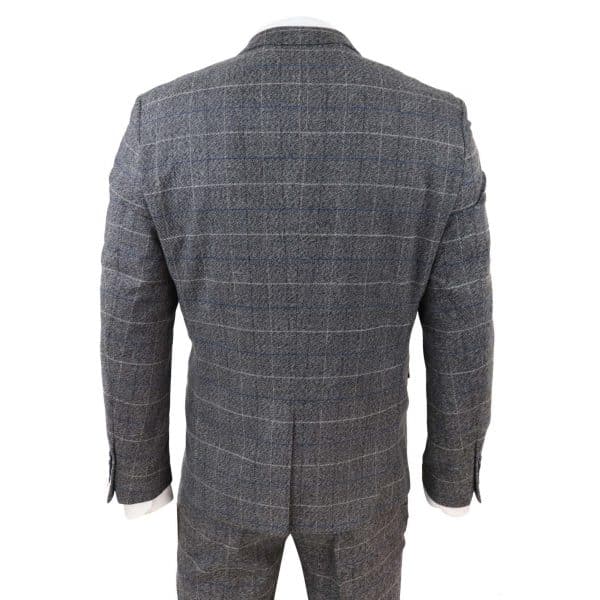 Marc Darcy Scott - Mens Grey with Blue Check 3 Piece Suit