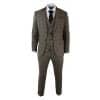 Mens Check Vintage Herringbone Tweed Tan 3 Piece Suit Slim Fit Wedding