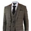 Mens Check Vintage Herringbone Tweed Tan 3 Piece Suit Slim Fit Wedding