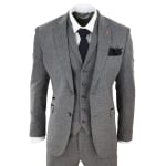 Mens Dark Grey Herringbone Tweed 3 Piece Suit - 44UK Jacket/Waistcoat + 38W Trousers