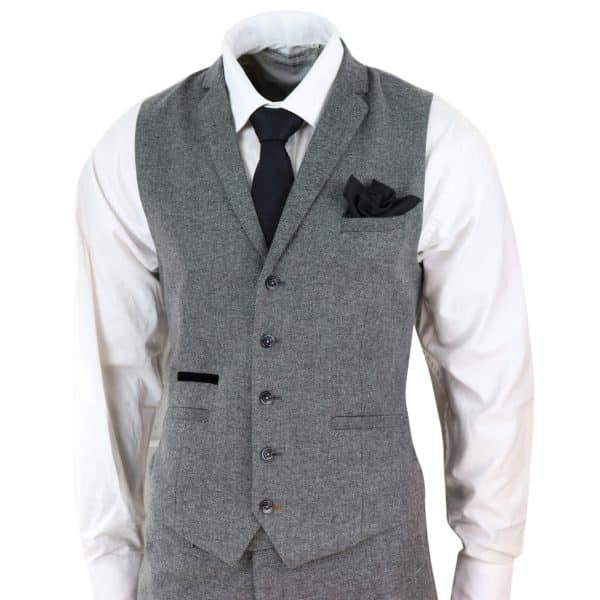 Dunkelgrauer Herringbone Tweed 3 Stück Anzug