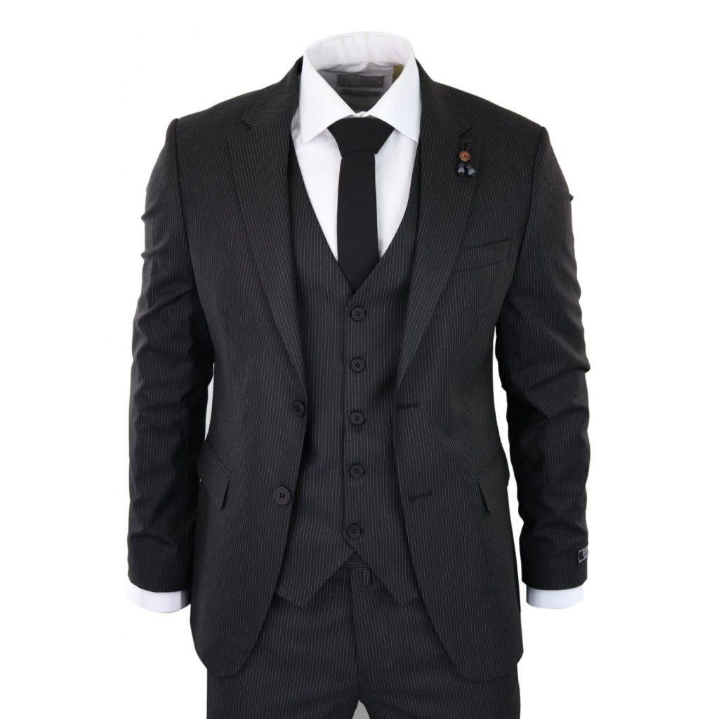 Black Pinstripe 3 Piece Suit - RC20-02: Buy Online - Happy Gentleman