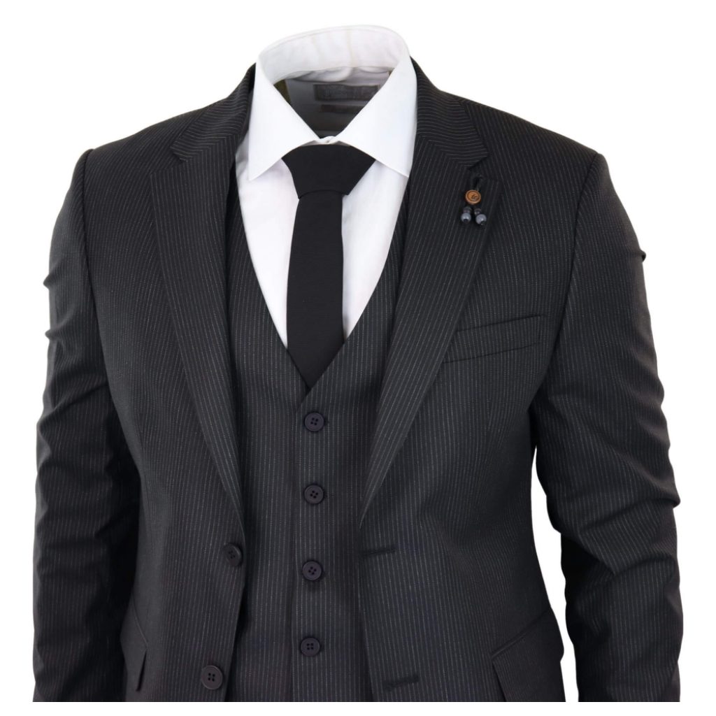 Black Pinstripe 3 Piece Suit - RC20-02: Buy Online - Happy Gentleman