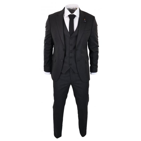 Black Pinstripe 3 Piece Suit - RC20-02