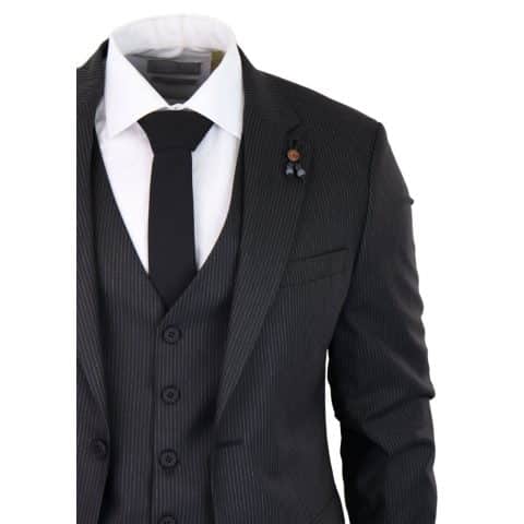 Black Pinstripe 3 Piece Suit - RC20-02: Buy Online - Happy Gentleman