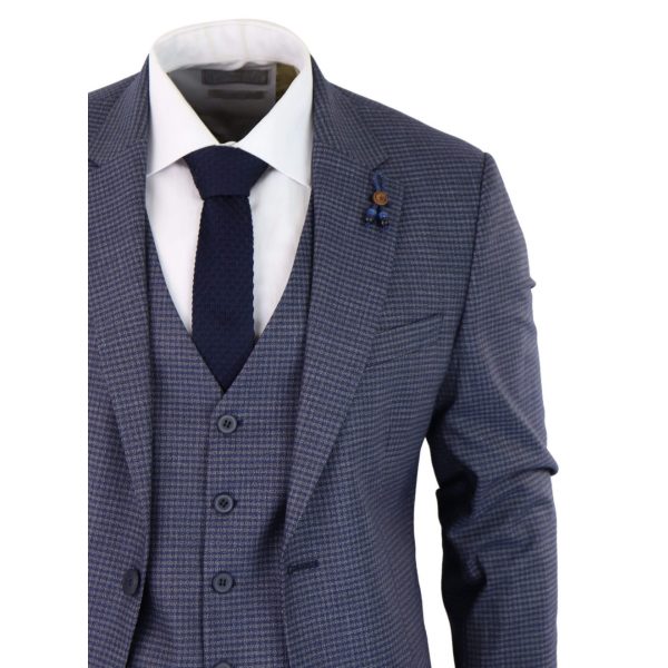 Blau-grauer Sheppard&#039;s Check 3 Stück Anzug - RK20-11