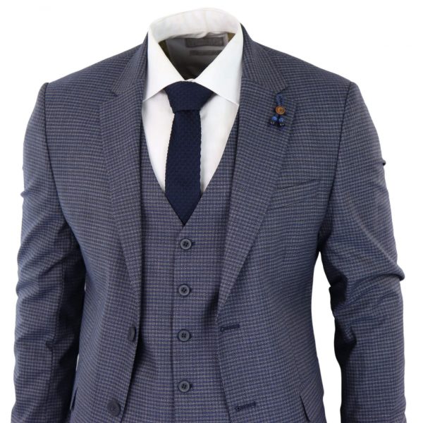 Blau-grauer Sheppard&#039;s Check 3 Stück Anzug - RK20-11