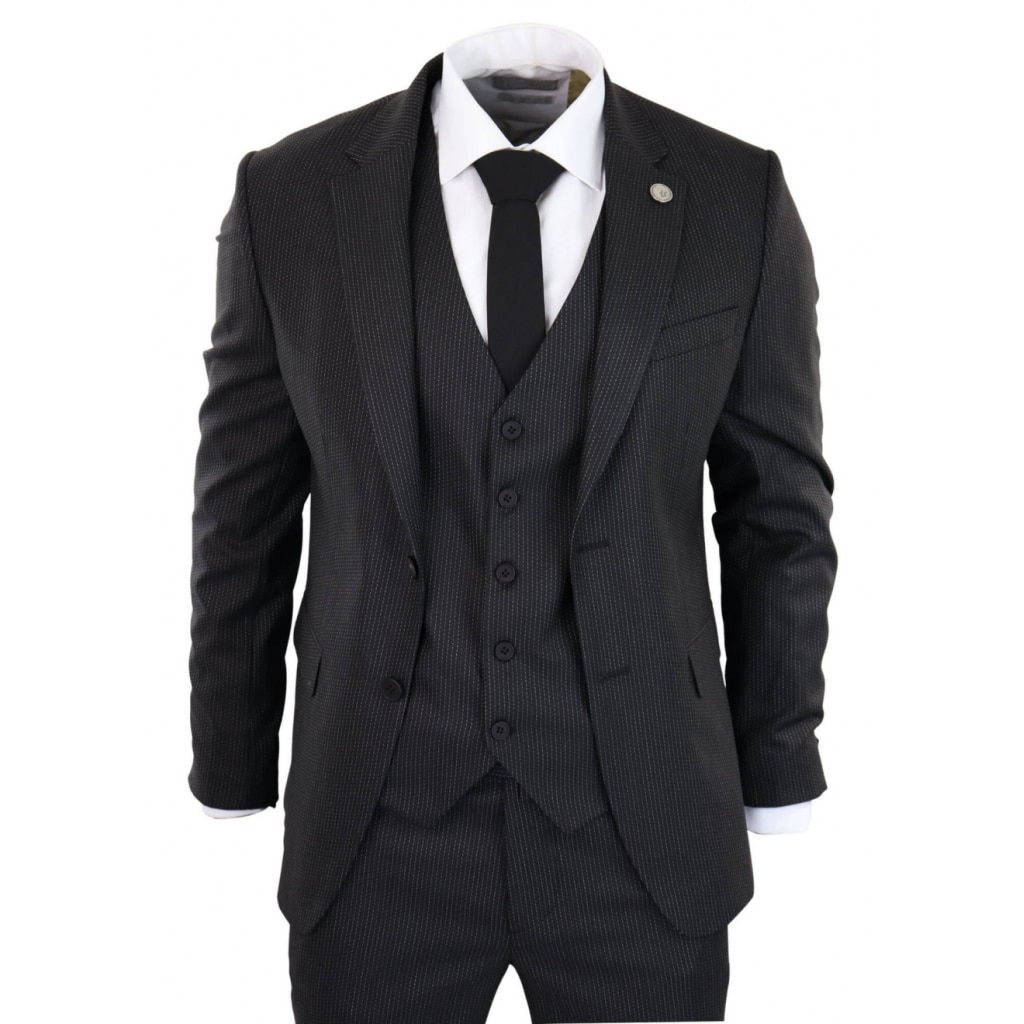 Black Pinstripe 3 Piece Suit - RK20-30: Buy Online - Happy Gentleman