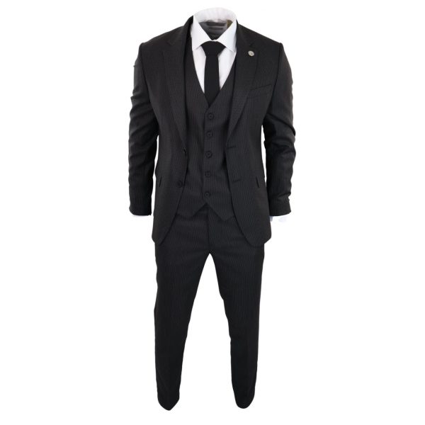 Black Pinstripe 3 Piece Suit - RK20-30
