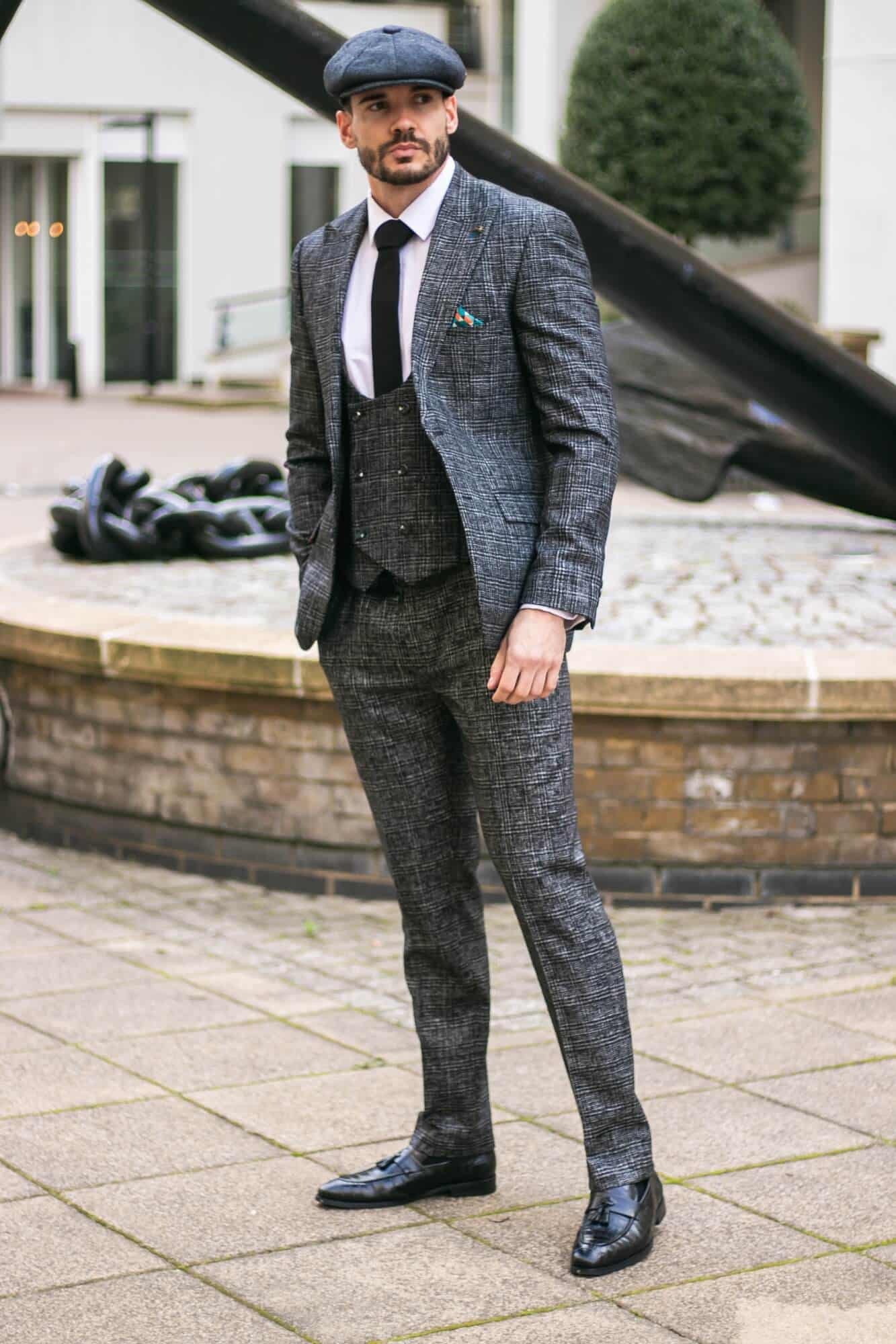 Men's Charcoal-Grey Check 3 Piece Suit: Buy Online - Happy Gentleman
