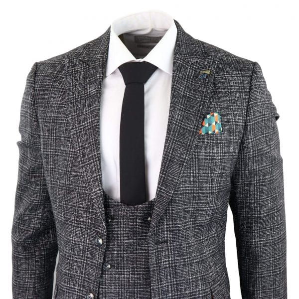 Charcoal-Grey Check 3 Piece Suit für Männer