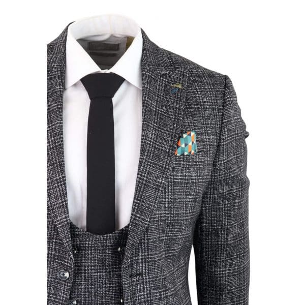 Men's Charcoal-Grey Check 3 Piece Suit