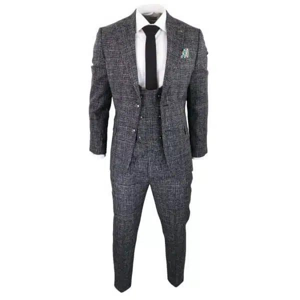Men's Charcoal-Grey Check 3 Piece Suit