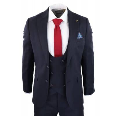Men's Navy Herringbone 3 Piece Suit