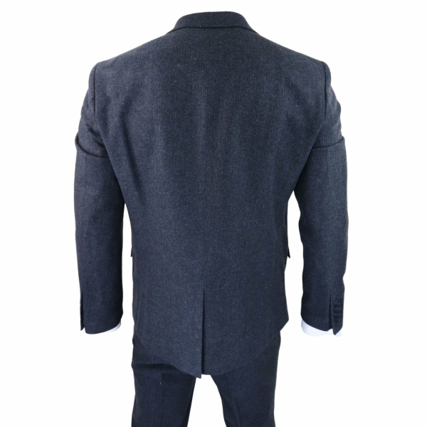 Mens Blue Herringbone Tweed 3 Piece Suit