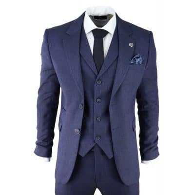 Marineblauer Herringbone-Tweed-Anzug, 3 Teile