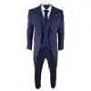 Men's Navy-Blue Herringbone Tweed 3 Piece Suit