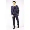 Men's Navy-Blue Herringbone Tweed 3 Piece Suit