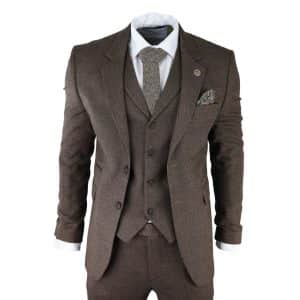 Men’s Brown Herringbone Tweed 3 Piece Suit