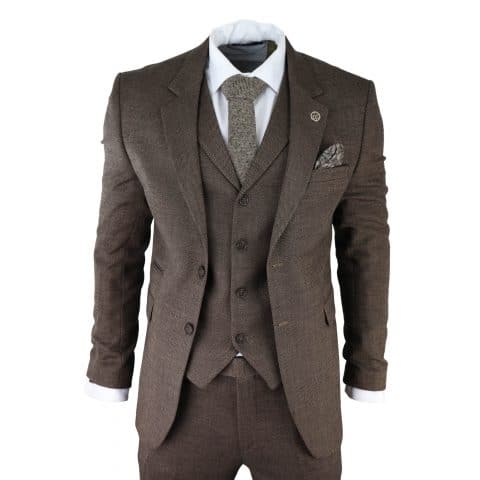 Men's Brown Herringbone Tweed 3 Piece Suit: Buy Online - Happy Gentleman