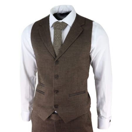 Men's Brown Herringbone Tweed 3 Piece Suit: Buy Online - Happy Gentleman