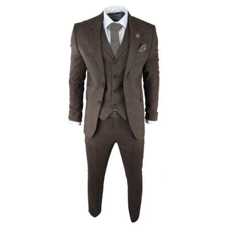 Men's Brown Herringbone Tweed 3 Piece Suit: Buy Online - Happy Gentleman