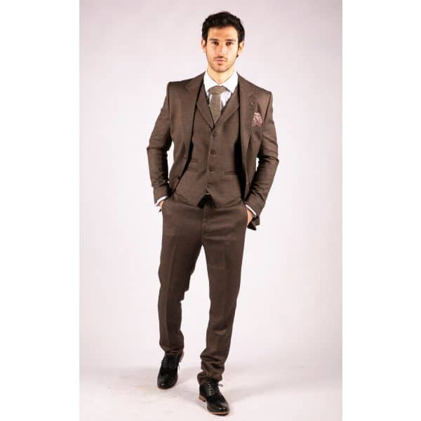 Men's Brown Herringbone Tweed 3 Piece Suit