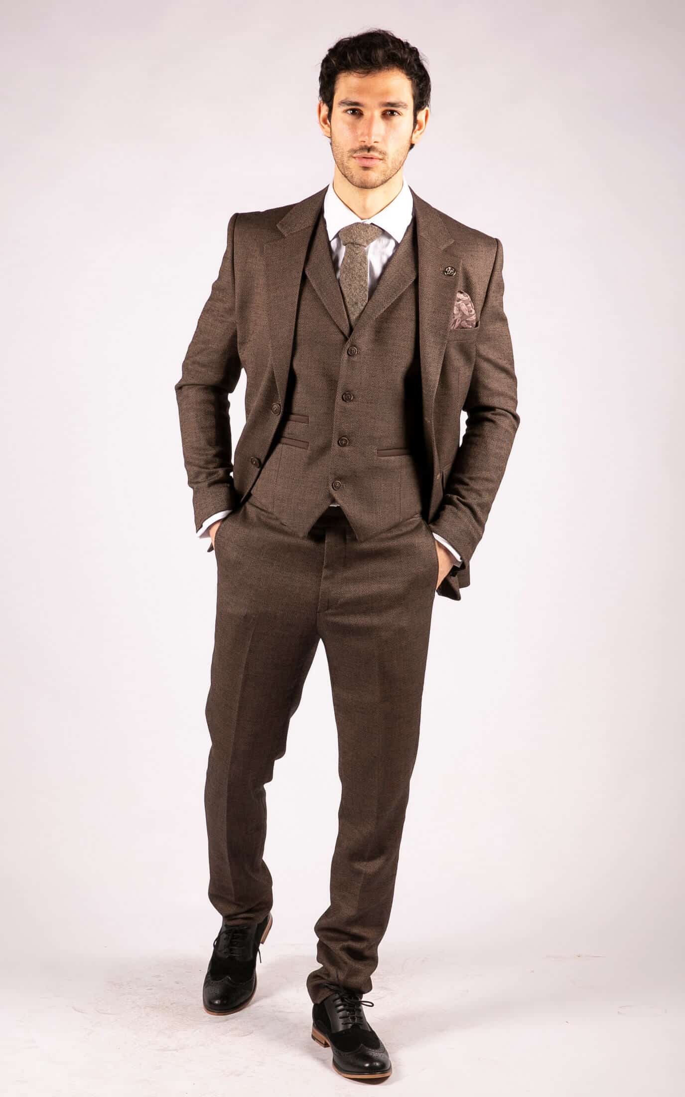 Elegant Men's Light Brown Tweed Three-piece Suit Tailored Suit the