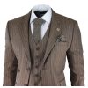 Men's Oak Brown Pinstripe Herringbone Tweed 3 Piece Suit
