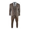 Men's Oak Brown Pinstripe Herringbone Tweed 3 Piece Suit