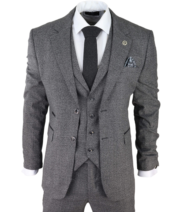 Men's Grey Glen Check 3 Piece Suit