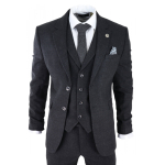 Men's Black Glen Check 3 Piece Suit - 42UK Jacket/Waistcoat + 36W Trousers