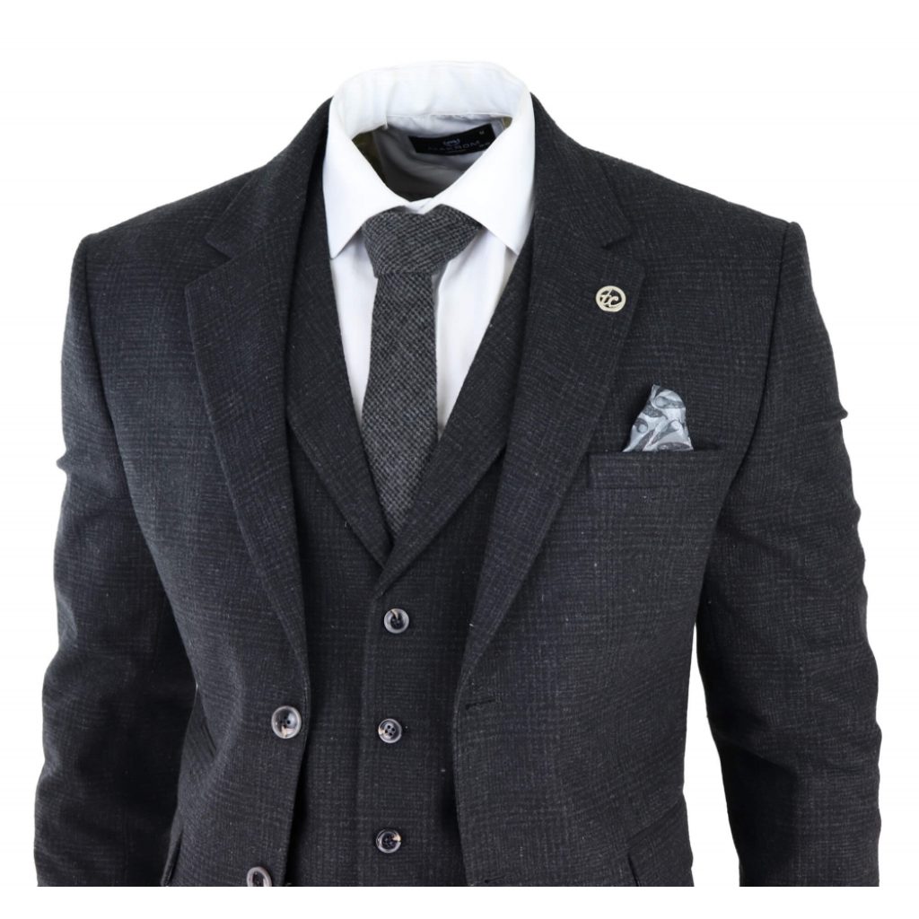 Men's Black Glen Check 3 Piece Suit: Buy Online - Happy Gentleman