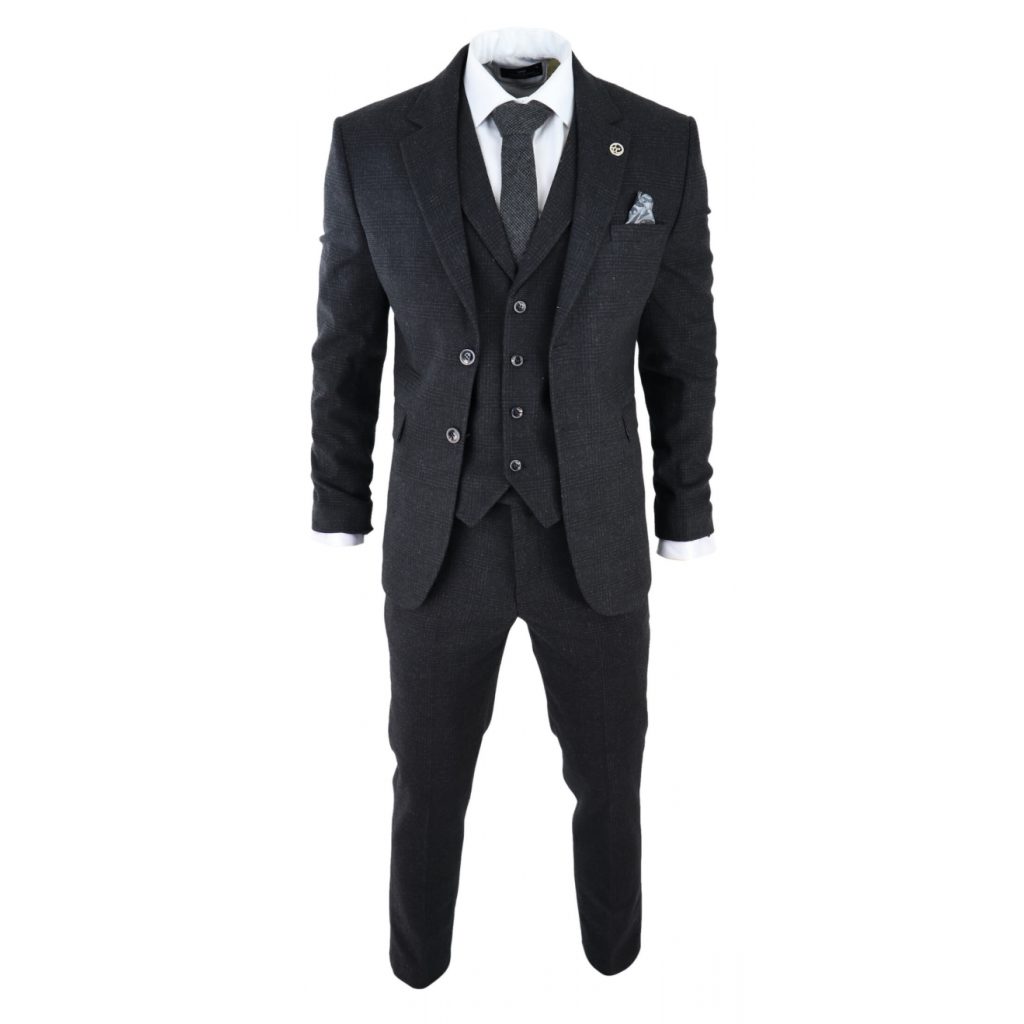 Men's Black Glen Check 3 Piece Suit: Buy Online - Happy Gentleman