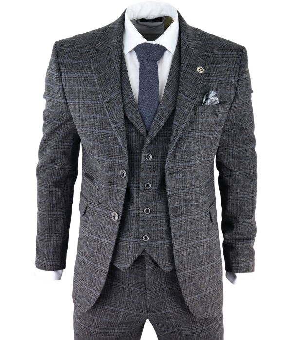 Men's Grey Tartan Check 3 Piece Suit