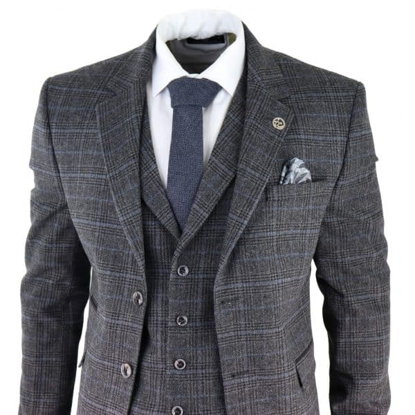 Grauer Schottenkaro-Anzug für Männer (3 Teile)