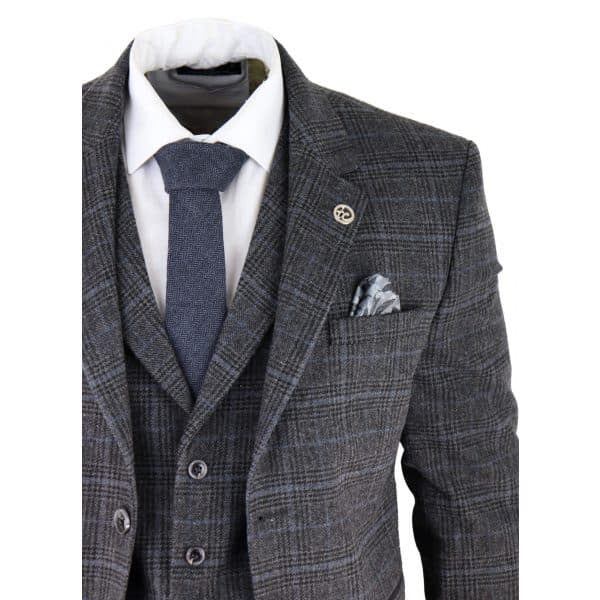 Grauer Schottenkaro-Anzug für Männer (3 Teile)