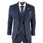 Men's Blue Tartan Check 3 Piece Suit - 50UK Jacket/Waistcoat + 44W Trousers