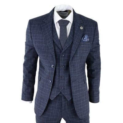 Men's Blue Tartan Check 3 Piece Suit
