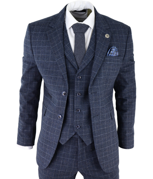 Men's Blue Tartan Check 3 Piece Suit