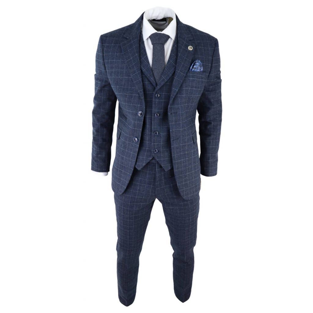 Men's Blue Tartan Check 3 Piece Suit: Buy Online - Happy Gentleman