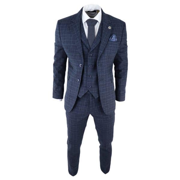 Blauer Schottenkaro-Anzug für Männer (3 Teile)