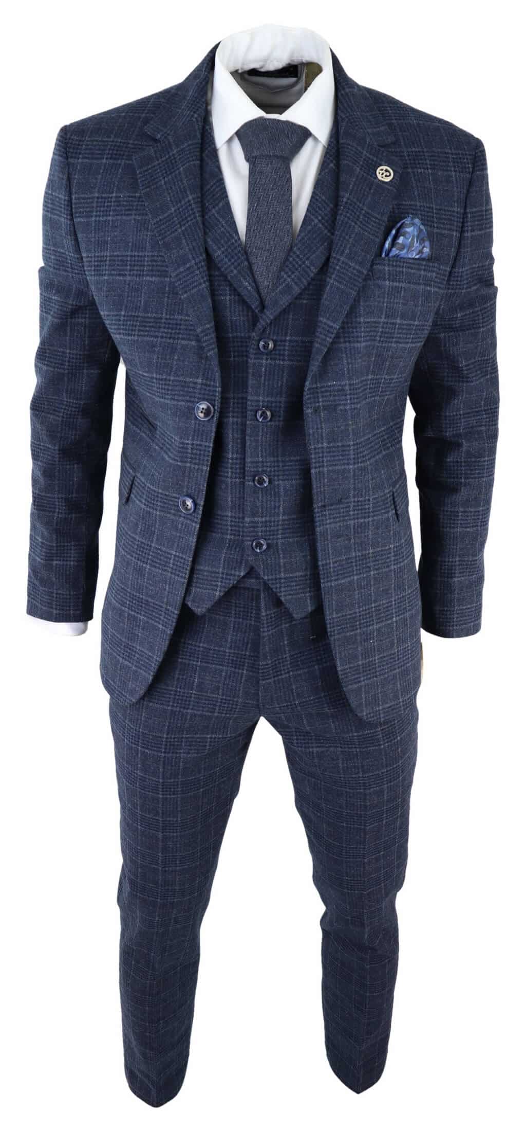 Men's Blue Tartan Check 3 Piece Suit: Buy Online - Happy Gentleman
