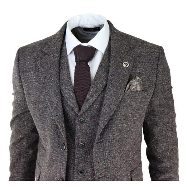 Brauner Tweed-Anzug für Männer (3 Teile)