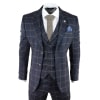 Men's Navy-Blue Windowpane Check 3 Piece Suit