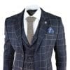 Men's Navy-Blue Windowpane Check 3 Piece Suit