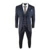 Men's Navy-Blue Windowpane Check 3 Piece Suit