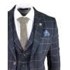 Men's Navy-Blue Windowpane Check 3 Piece Suit