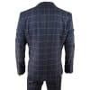 Men's Navy-Blue Windowpane Check 3 Piece Suit