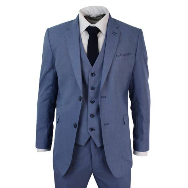 Mens Light Blue 3 Piece Suit, Tailored Fit